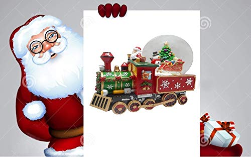 Lightahead Musical Christmas Santa Driving The Train Figurine with Snowman Gifts Christmas Tree Inside Falling Snow Water Ball Snow Globe in Polyresin