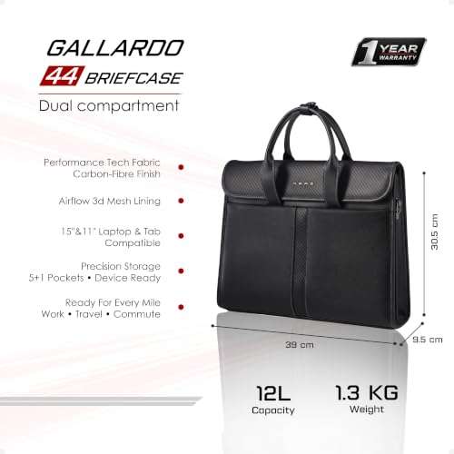 Image of RARE RABBIT Gallardo 12L Water Repellent Black Messenger Bag - Executive Briefcase with 15 inch Laptop Compartment & Free Size