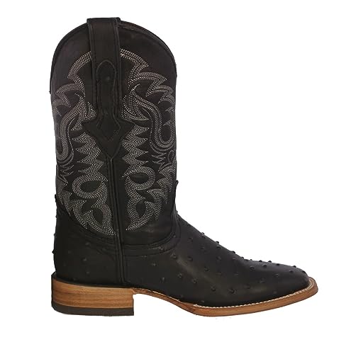 Texas Legacy Mens Black Western Leather Cowboy Boots Ostrich Quill Print Square2