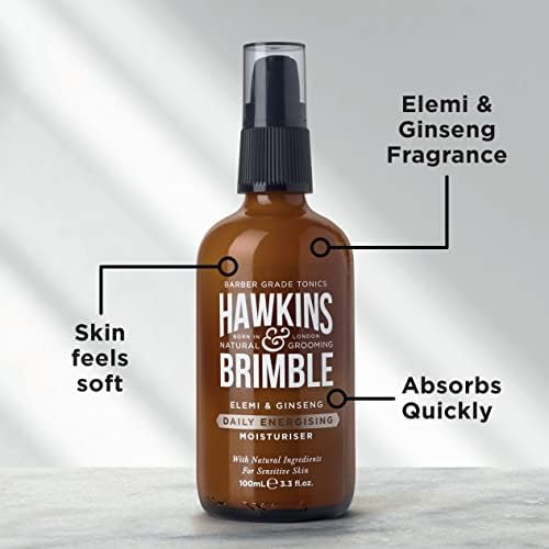 Hawkins & Brimble Energising Mens Face Moisturiser, Sensitive Skin Moisturiser for Men with Natural Ingredients, Hydrating Moisturiser for Dry Skin, Mens Moisturiser with No Parabens/Animal Testing