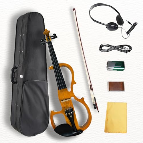 Ceciliec Electric Violin, 4/4 Full Size Silent Violin Varnish Solid Wood Quite Violin Fiddle with...