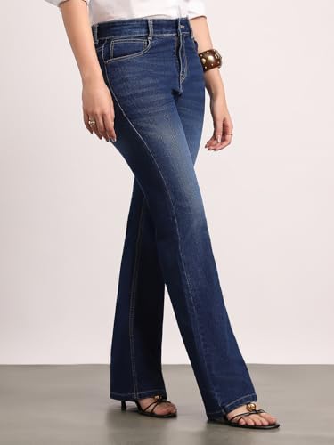 Image of Urbano Fashion Women's Mid Rise Bootcut Washed Jeans Stretchable