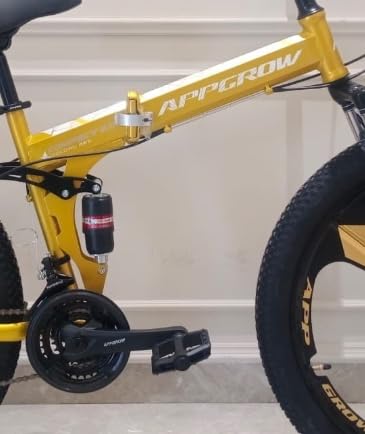 Image of Arrgrow Folding Mountain Bike, 26-inch, Gold and Yellow, 21-Speed Gears, Magnesium Alloy Wheels