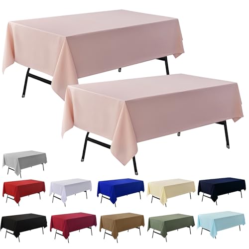 Image of 2-Pack 60x144 inch Dusty Pink Table Cloths, Solid Stain and Wrinkle Resistant Oblong Tablecloth, Premium Plain Weave Polyester Fabric Rectangle Table Linen Covers for Hotel, Banquet