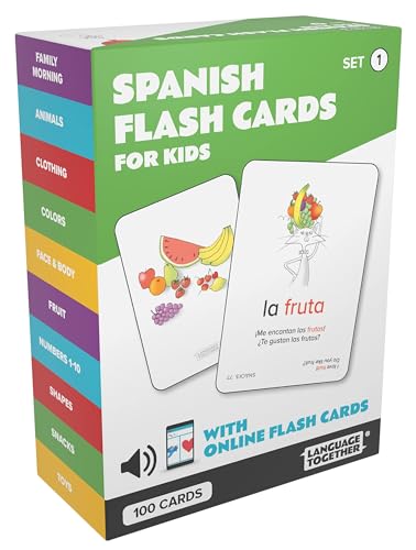 Image of Spanish Flash Cards for Kids: 100 First Spanish Words with Online Audio - Learn Colors, Shapes, Numbers 1-10, Animals and More Beginner, Everyday Words - 100 Cards