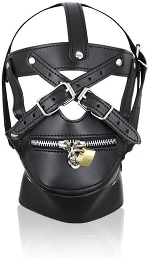 Punk Style Men's Leather Head Harness with Zipper Design, Bar Stage Mask Accessory