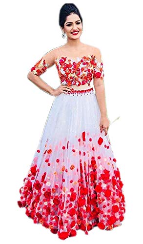 Fast Fashions Women's Net Embroidered Semi Stitched Lehenga Choli (White Colour) Fast Fashions Women's Net Embroidered Semi Stitched Lehenga Choli (White Colour)
