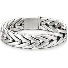 COOLSTEELANDBEYOND Mens Heavy Stainless Steel Braided Wheat Chain Bracelet, Woven Link, Biker Jewelry Silver Color