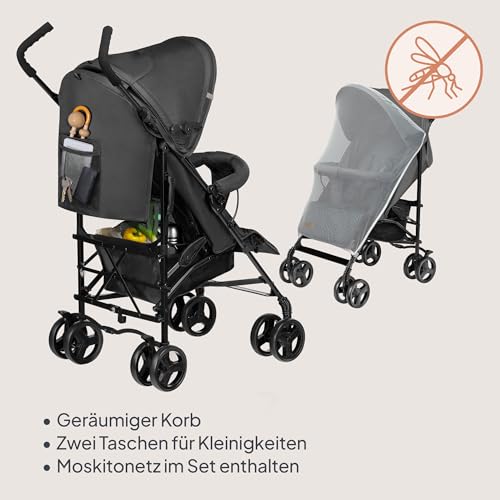 8. Bild von LIONELO Elia Buggy Klein Zusammenklappbar Kinderwagen Bis 15 Kg, Rücken Und Fußstützenverstellung Hinterradbremse, Moskitonetz, Einkaufskorb