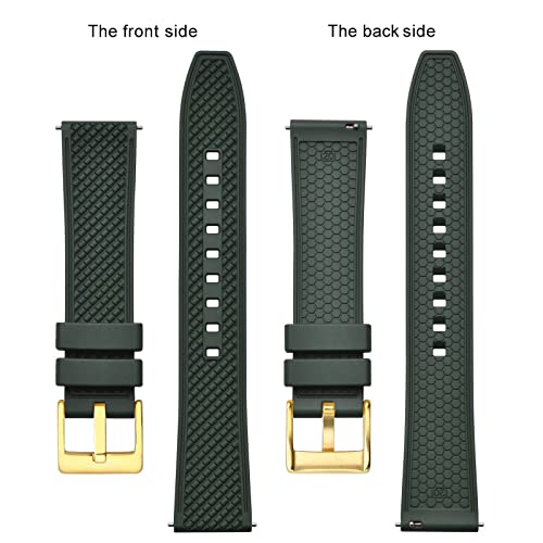Bisonstrap 20Mm Watch Bands For Men, High Performance Fluororubber Rubber Watch Strap With Quick Release, (Dark Green, Gold Buckle) #TOP6