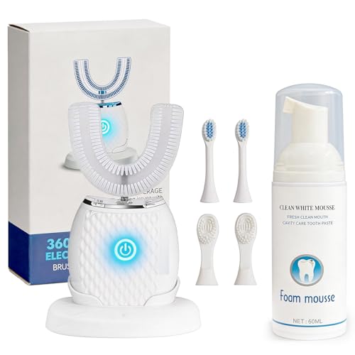 Sonic Toothbrush for Adults 360 U-Shaped Deep Cleaning Automatic Ultrasonic Toothbrush Wireless Charging with 4 Brush Heads and Whitening Foam Mousse