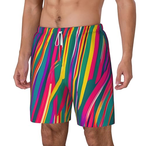 Rainbow Lines Print Mens Swim Shorts Trunks Inseam Compression Liner Quick Dry Zipper Pocket2