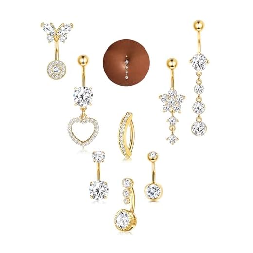 MILACOLATO 8Stck Oro Bauchnabelpiercing Chirurgenstahl, Piercing Bauchnabel Set, Blume Herz Schmetterling baumelnden Bauch Ring, Bauchpiercing Clicker, Nabel Piercing Schmuck für Damen Mädchen 10mm