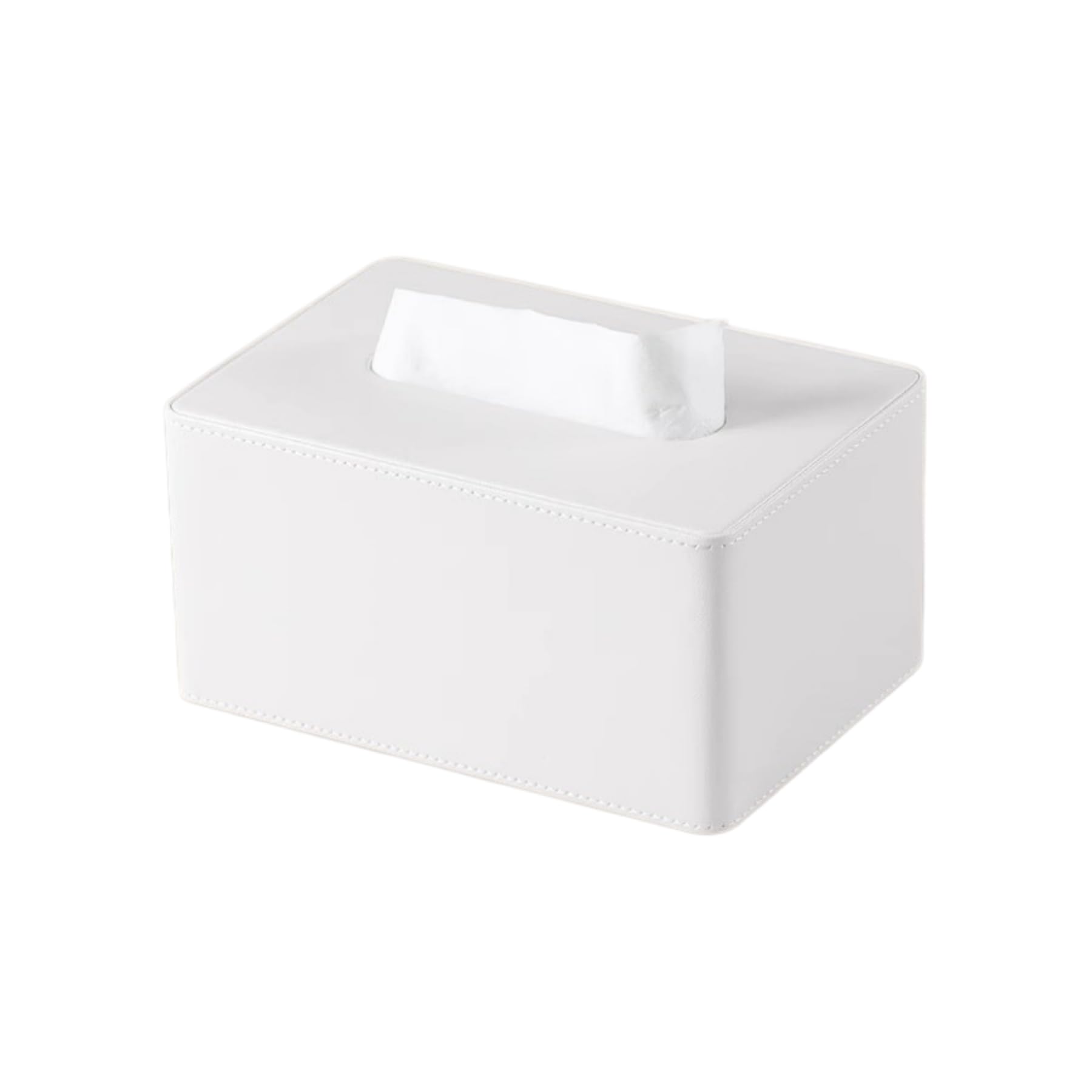 Marble Top Ribbed Tissue Box Cover, PU Leather, Large Arc Corners,Rectangular Tissues-Milk White
