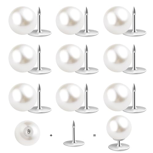 ZLMCUJE 10 Sets Pearl Buttons No Sew Buttons Pearl Brooch Pins Fixed Pins No Tool Removable Reusable for Shirt Blouse Dress Sweater Shawl,for Women (10mm)