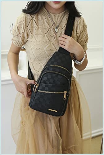 OANEXX Chest Sling Bag Women Crossbody Shoulder Sling Backpack Checkered Chest Fanny Daypack Adjustable2