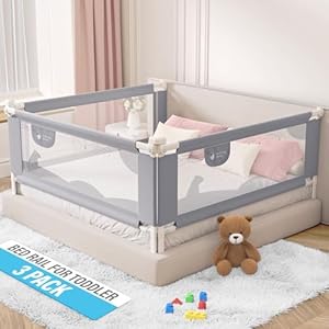 Bed Rail for Toddlers Bed Rails Guard for Queen Size Bed, Adjustable Height & Secure Safety Queen Size Bed Rails – (3 Sides)