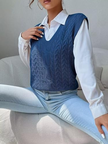 Image of Womens Sweater Vest Sleeveless Cotton Casual V Neck Pullover