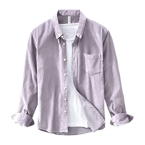 Chemise rétro en velours côtelé gris Disimlarl pour homme en taille L