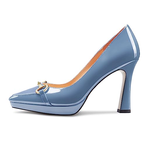 Castamere Womens High Platform Heel Pointed Toe Slip-on Metal Chain Pumps Wedding Office Casual 3.9 Inches Heels2