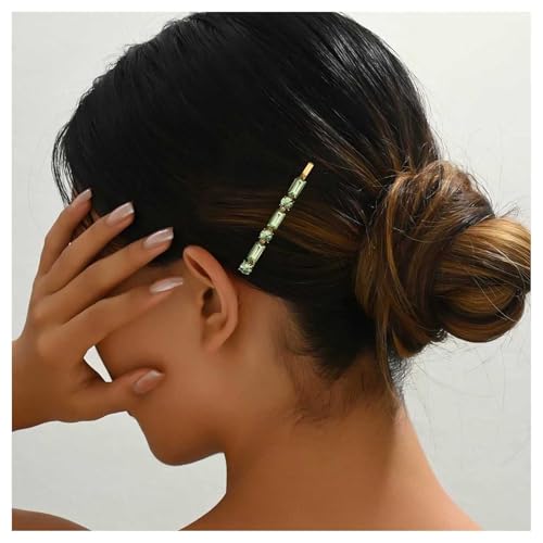 Horquilla verde esmeralda de cristal con pasador dorado cuadrado y brillantes para el pelo