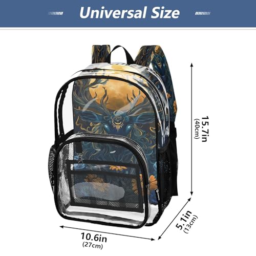 Deer Flower Retro Clear Backpack Heavy Duty See Through Transparent PVC BookBag for Kids Boy Girl School Work4
