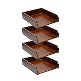 レターケース 木製 デスクトレー A4ファイル収納 しゃれ 深型 縦 書類入れ a4 卓上 書類整理トレー 収納 1段2段3段4段 積み重ね可能 頑丈 臭いなし 軽量 桐製 完成品 植物オイル塗装仕上げ ブラウン ナチュラル 約幅26×奥行30×高さ8cm (ブラウン, 4個)