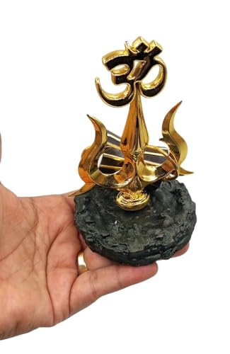 Image of Nandi Idol, Handcrafted Matt Finish Shiva's Cow Statue for Temple Puja & Home, Nandi Pindi Showpiece, Ideal Gift Item for Housewarming Black (om trishul with damroo /Damru 1)