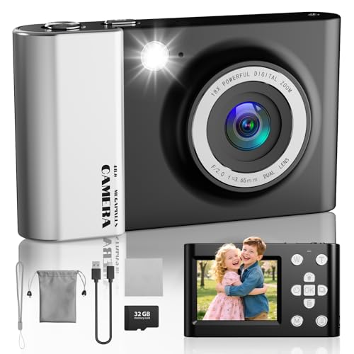 CHAKEYAKE Digitalkamera, 4K 64MP Vlogging Fotokamera mit 32GB Karte, 2,4' LCD Bildschirm, 18X Digitalzoom, Autofokus, Anti-Shake, Tragbar Kompaktkamera für Kinder Teenager Einsteiger, Schwarz