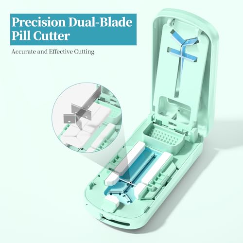 Image of Daviky Pill Cutter Splitter for Small & Tiny Pills, Dual Safety Blades | Adjustable Centering Slot, Precise 1 /2 1 /3 1 /4 Tablet Cutter, Built-in Storage, Portable & Senior-Friendly
