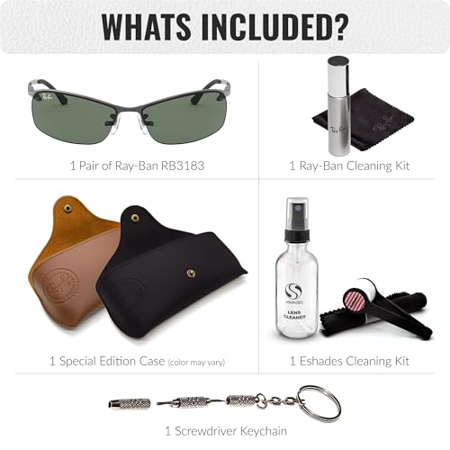 Image of Ray-Ban RB3183 Rectangle Shaped Sunglasses for Men with Official RAYBAN Eyewear Kit