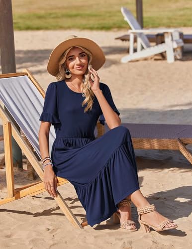 Image of Zeagoo Womens Summer Dresses 2026 Casual Midi Dress Flowy Sundress Ruffle Short Sleeve Tiered Dresses A Line Boho Dress