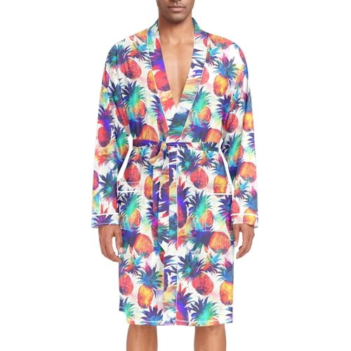 Laprad Men's Robe Long Sleeves Kimono Bathrobe Spa Soft Lightweight Pineapple Robes Sleepwear
