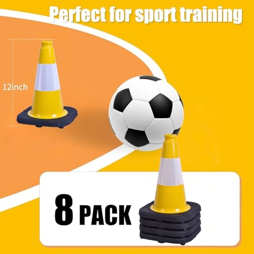 Image of BESEA 8 Pack 12 Inch Yellow Traffic Cones with Wide Stable Base
