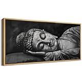 MUDECOR Extra Large Framed Canvas Print Wall Art Reclining Buddha Black and White Zen Meditation Retro Fine Art Illustrations Decorative Colorful Multicolor for Bedroom - 60'x30'