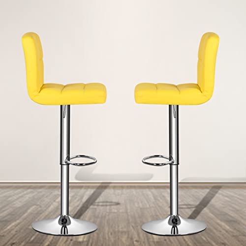 Magshion Bar Stools Set Of 2, Pu Leather Counter Height Barstools Armless Adjustable Swivel Bar Chairs With High Back For Home Kitchen Pub, Yellow #TOP1
