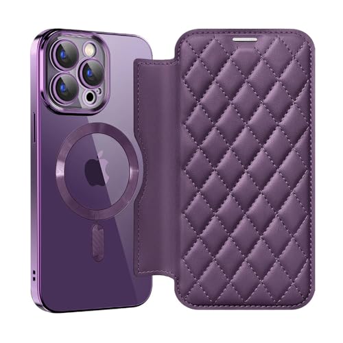 Étui en cuir pour iPhone 13 Pro avec rabat violet protection antichoc induction