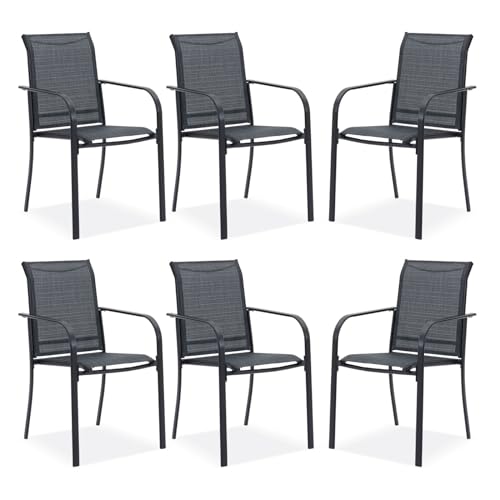 Image of DIFY Patio Dining Chairs Set of 6, Stackable Outdoor Metal Chairs for Garden, Porch and Lawn, Grey