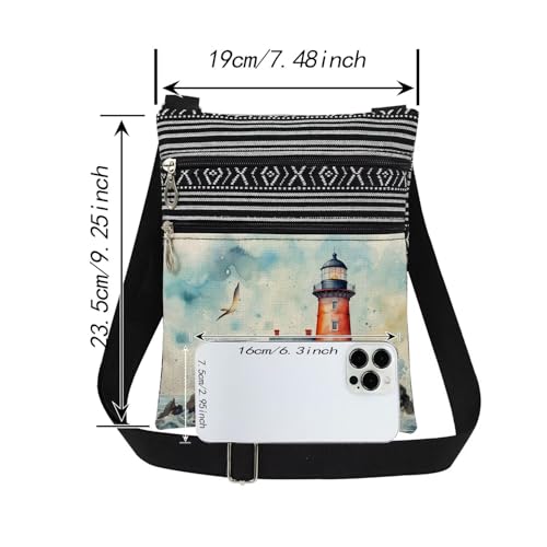 Lighthouse Coastal Art Print Adjustable Crossbody Bag Present Travel Storage Messenger Bag Lighthouse Lovers Gift2