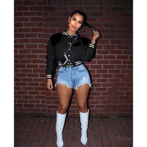 ThusFar Women Denim Distressed Jacket Puff Sleeve Ripped Pockets Vintage Washed Classic Button Up Cropped Destroyed Jean Coat4