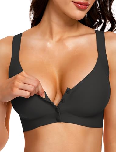 Gailife Jelly Front Closure Bras for Women No Underwire Wireless Comfort Mastectomy Post Surgery Bralettes for Older Women-Black S