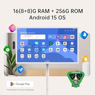 ApoloSign 32 inch UHD 4K Smart Portable TV Gen2, 16G +256G Storage, Android 15 OS, 15000mAh, Rolling TV on Wheels with Rotatable Touch Screen, Built-in Battery, Full Swivel Rotation, Voice Remote