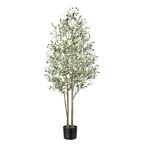 6FT Artificial Olive Tree, with Lifelike Leaves, Fake Faux Olive Tree Indoor Outdoor for Home Living Room Bedroom Balcony Corner Office Garden Decor, 180cm