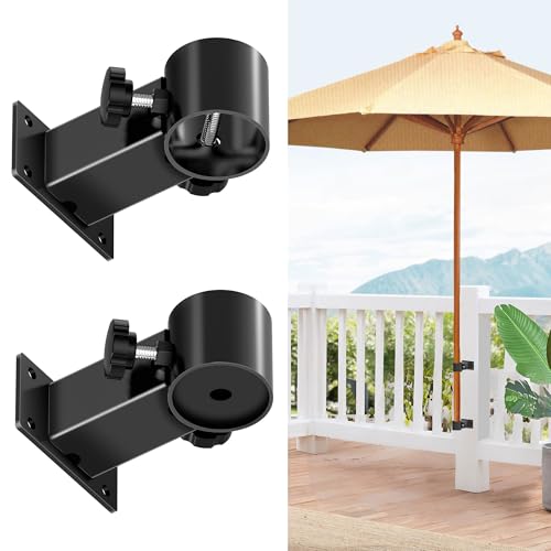 Patio Umbrella Holder Heavy Duty Adjustable Metal Umbrella Clamp Stand Mount Attaches to Railing, Outdoor Courtyard, Balcony, Boats,1sets (1 Base Pieces and 1 top Pieces,to Hold 1 Umbrellas)