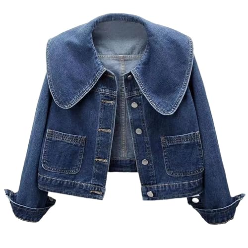 Women Jean Jackets Peter Pan Collar Button Down Cropped Jackets Spring Fall Trendy Casual Outwear with Pockets