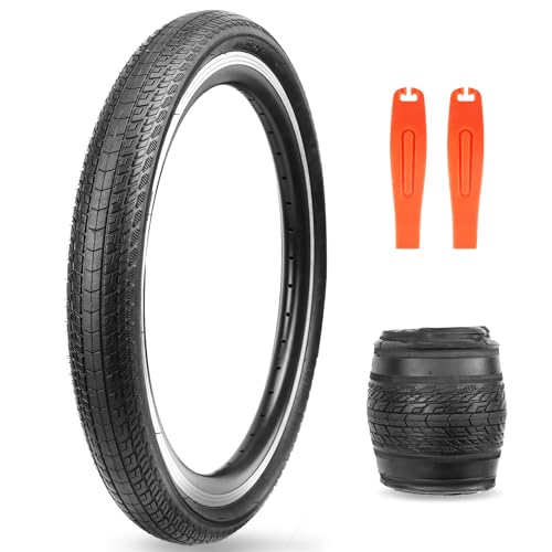 BALINGE 20 x 1.75 Bike tire 1 Pack 20 Bike Tire Kids Moutain Bike Tires Folding Replacement Tires Fits Most Kids Bikes,BMX Tires 20 Inch,Black - 1 Tire 2 Levers