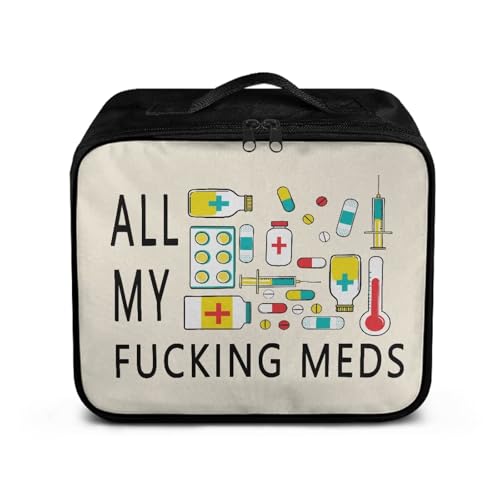 Image of Gomyblomy Travel First Aid Kit Bag Empty for Home All My Fucking Meds Print Medical Bag Portable Emergency Kit Large Capacity Storage Pouch for First Aid Supplies for Doctors Nurse