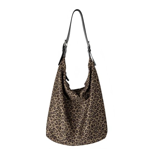 buyborgood Women's Suede Shoulder Bag Leopard Print Purse Slouchy Animal Tote Bag (Olive Green)