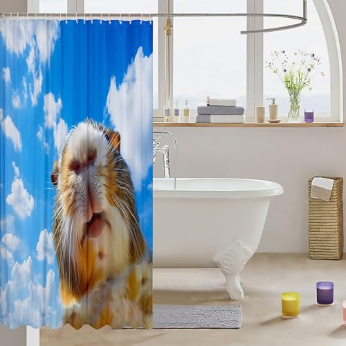 Image of Feelyou Cute Cavy Guinea Pig Shower Curtain for Bathroom Stalls and Bathtubs Cartoon Lovely Pet Bath Curtain Room Decor - Animal Theme Blue Sky Waterproof 72x72 Inch