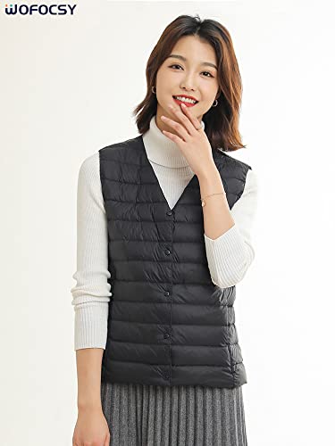 WOFOCSY Vネック・丸首の2WAY仕様 ウルトラライト ダウンベスト レディース インナーダウン ライトダウン 軽量 防寒 暖かい 収納袋付き SY135 の商品画像 2
